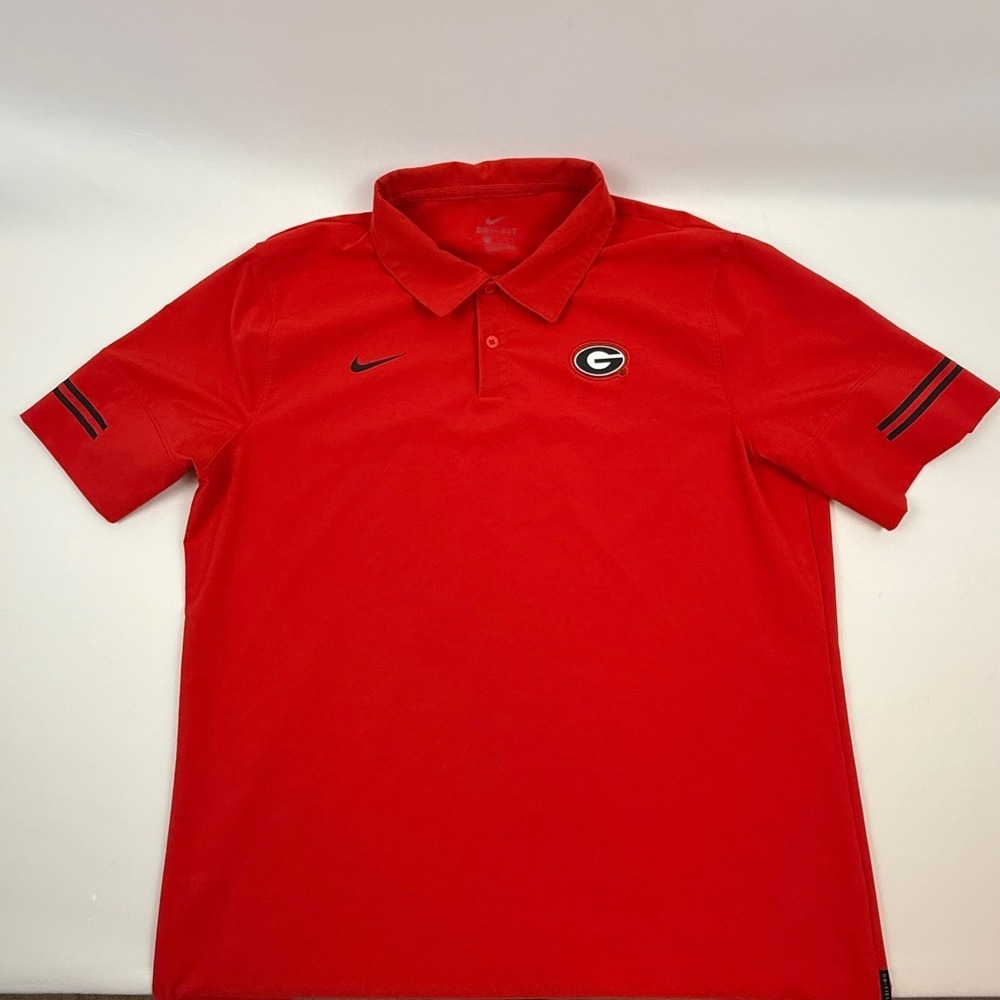 Nike On Field Dri Fit Georgia Bulldogs Red Short Sleeve Polo Shirt Mens Large